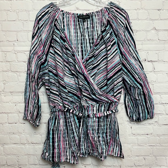 Lane Bryant Faux Wrap Striped Blouse - Picture 1 of 11
